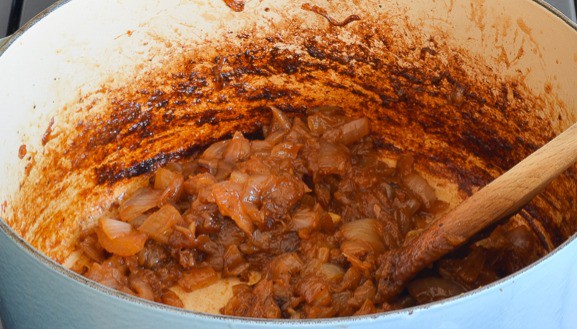 caramelizing onions in a heavy bottomed pot