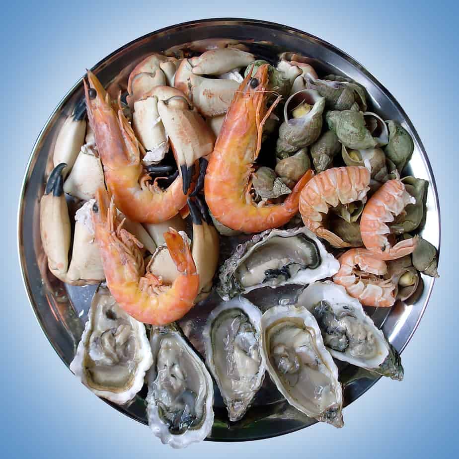 assorted raw seafood and shellfish