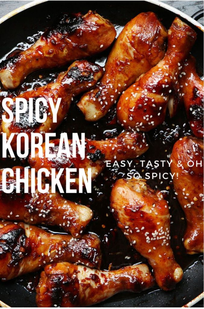 spicy korean chicken recipe topped with sesame seeds